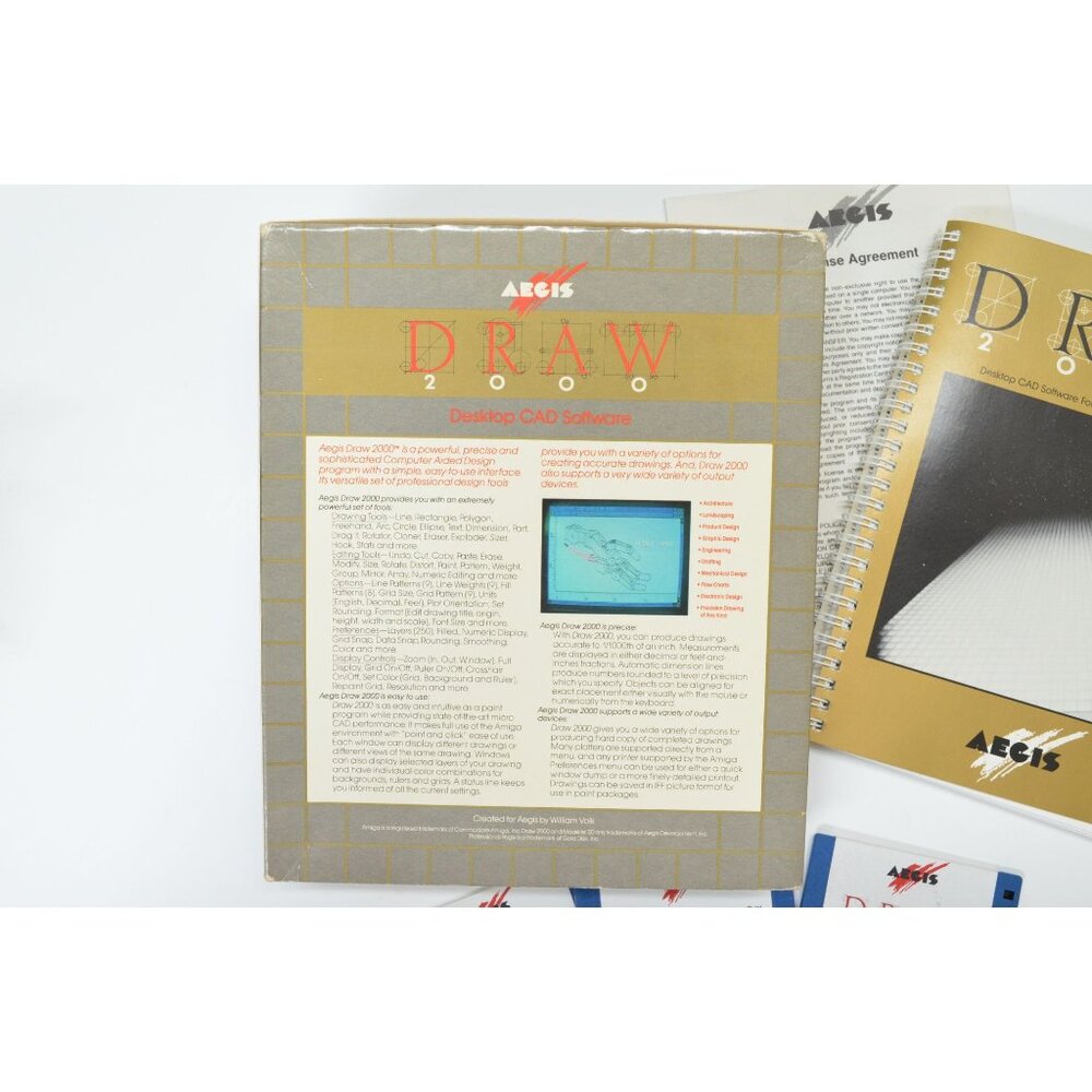 Vintage PC Software Aegis Draw 2000 CAD Commodore Amiga 1988 Manual Disks - Picture 6 of 7